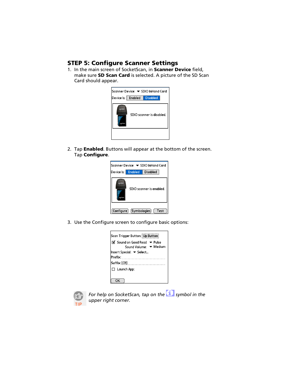 Step 5: configure scanner settings | Socket Mobile Secure Digital Scan Card Series 3 User Manual | Page 25 / 60
