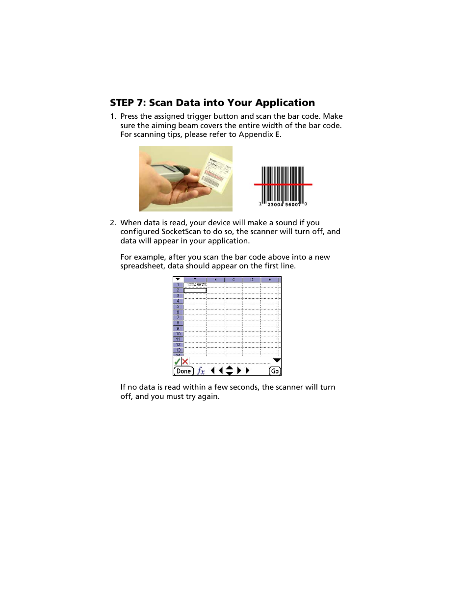 Step 7: scan data into your application, Step 5: scan data into your application | Socket Mobile Secure Digital Scan Card Series 3 User Manual | Page 28 / 60