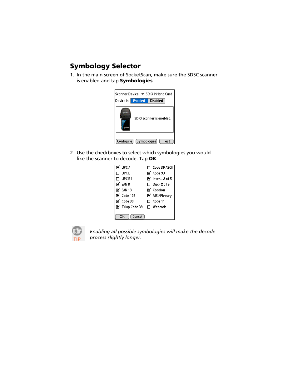 Symbology selector | Socket Mobile Secure Digital Scan Card Series 3 User Manual | Page 29 / 60
