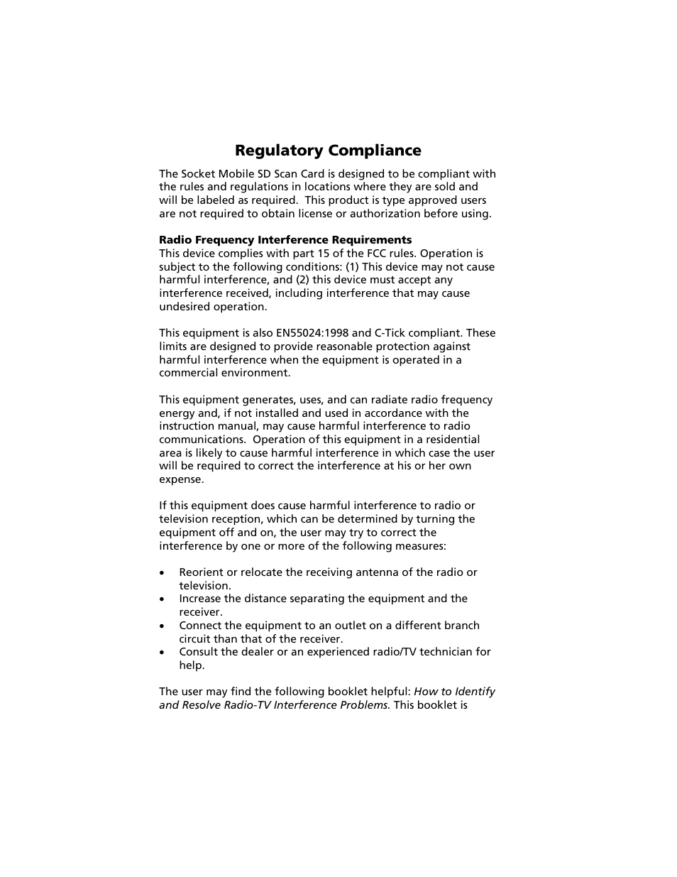 Regulatory compliance, Regulatory compliance 57 | Socket Mobile Secure Digital Scan Card Series 3 User Manual | Page 57 / 60