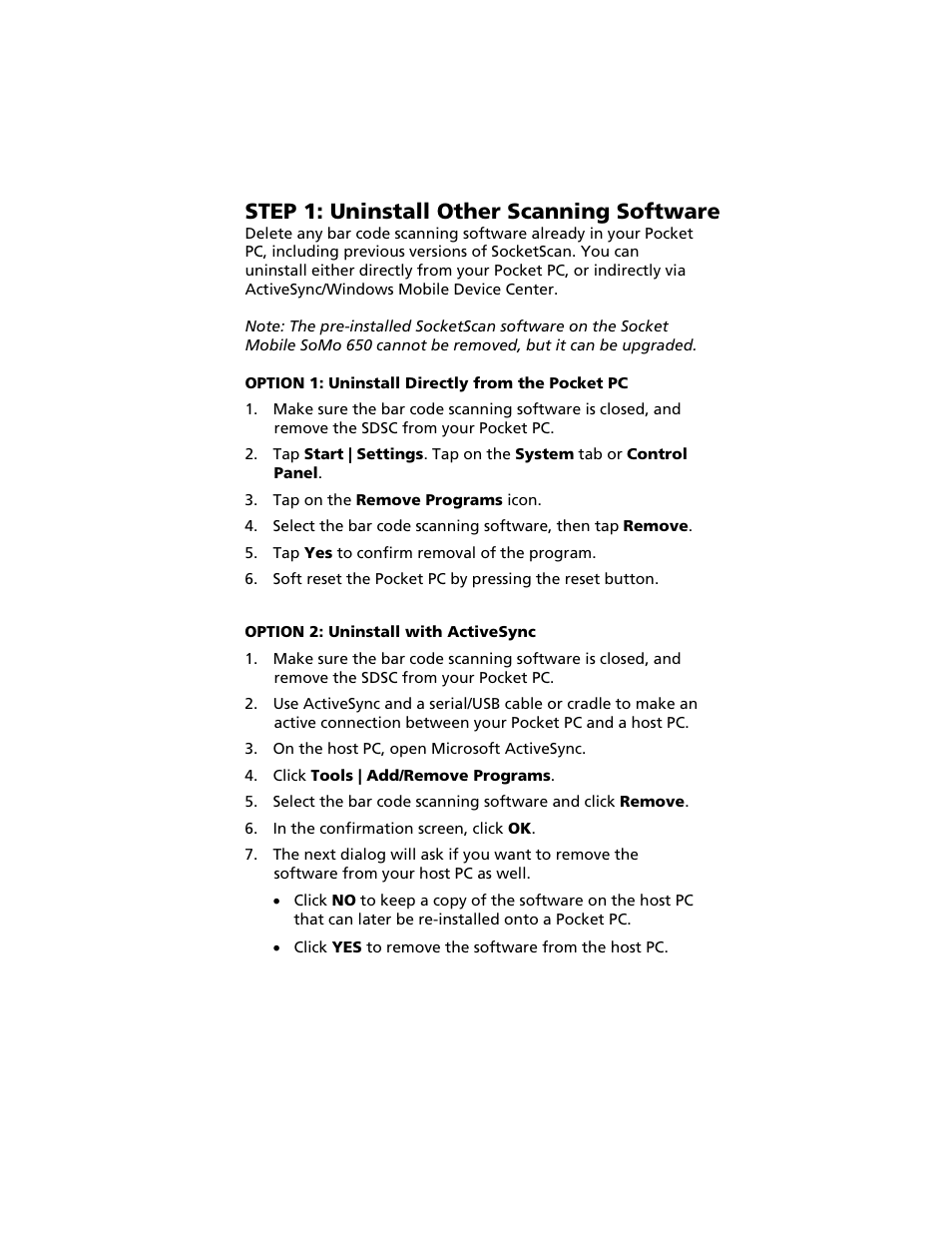 Step 1: uninstall other scanning software | Socket Mobile Secure Digital Scan Card Series 3 User Manual | Page 8 / 60