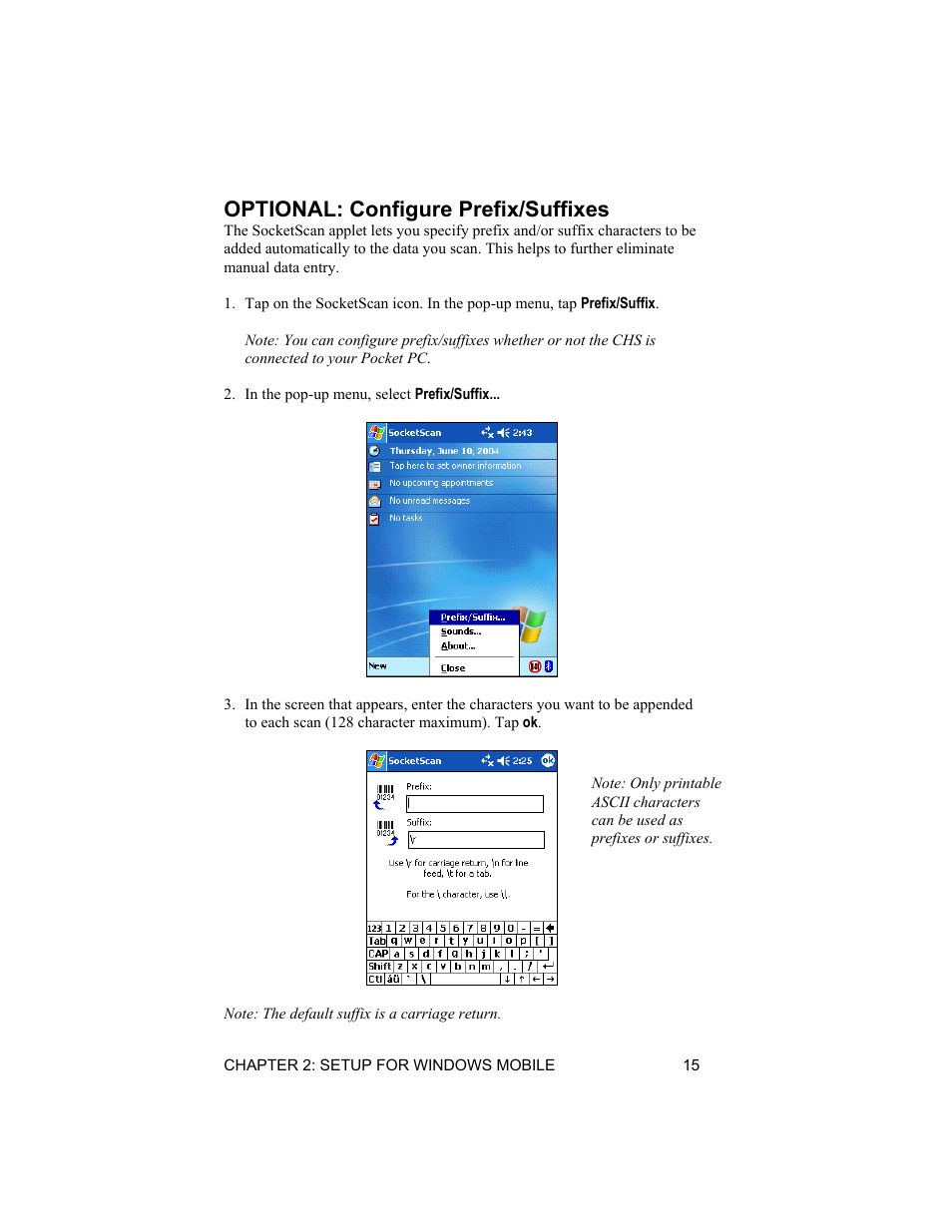 Optional: configure prefix/suffixes | Socket Mobile 6410-00233 User Manual | Page 15 / 35