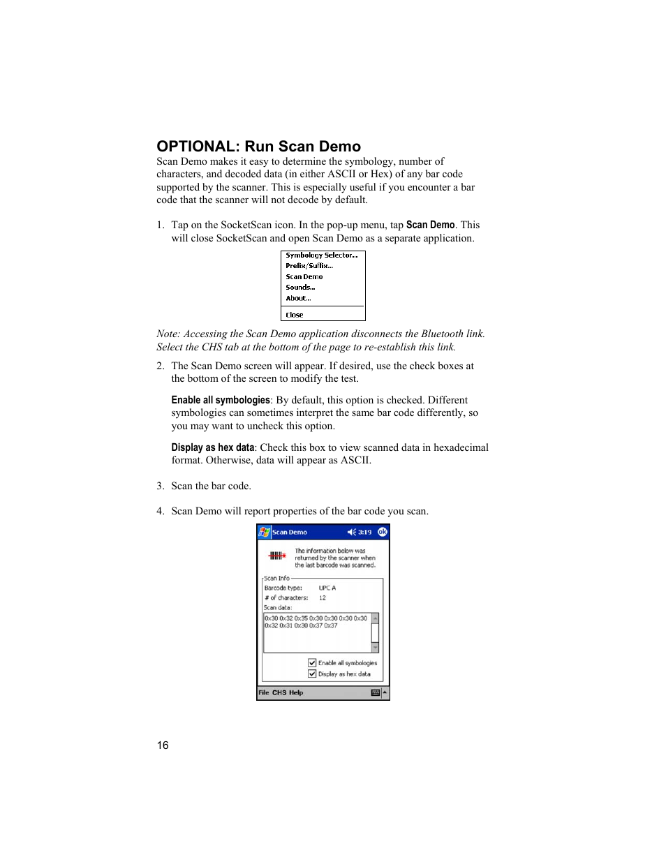 Optional: run scan demo | Socket Mobile 6410-00233 User Manual | Page 16 / 35