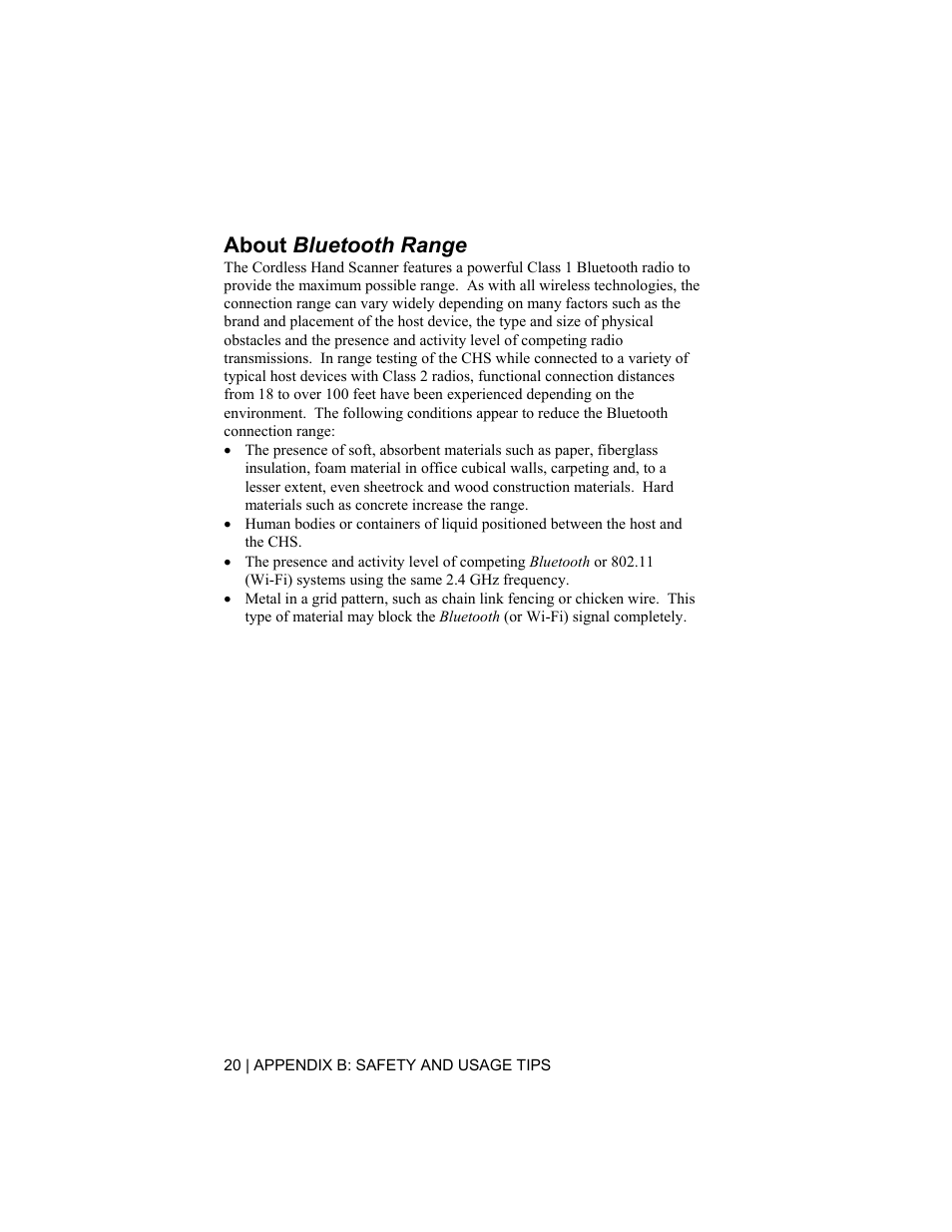 About bluetooth range | Socket Mobile 6410-00233 User Manual | Page 20 / 35