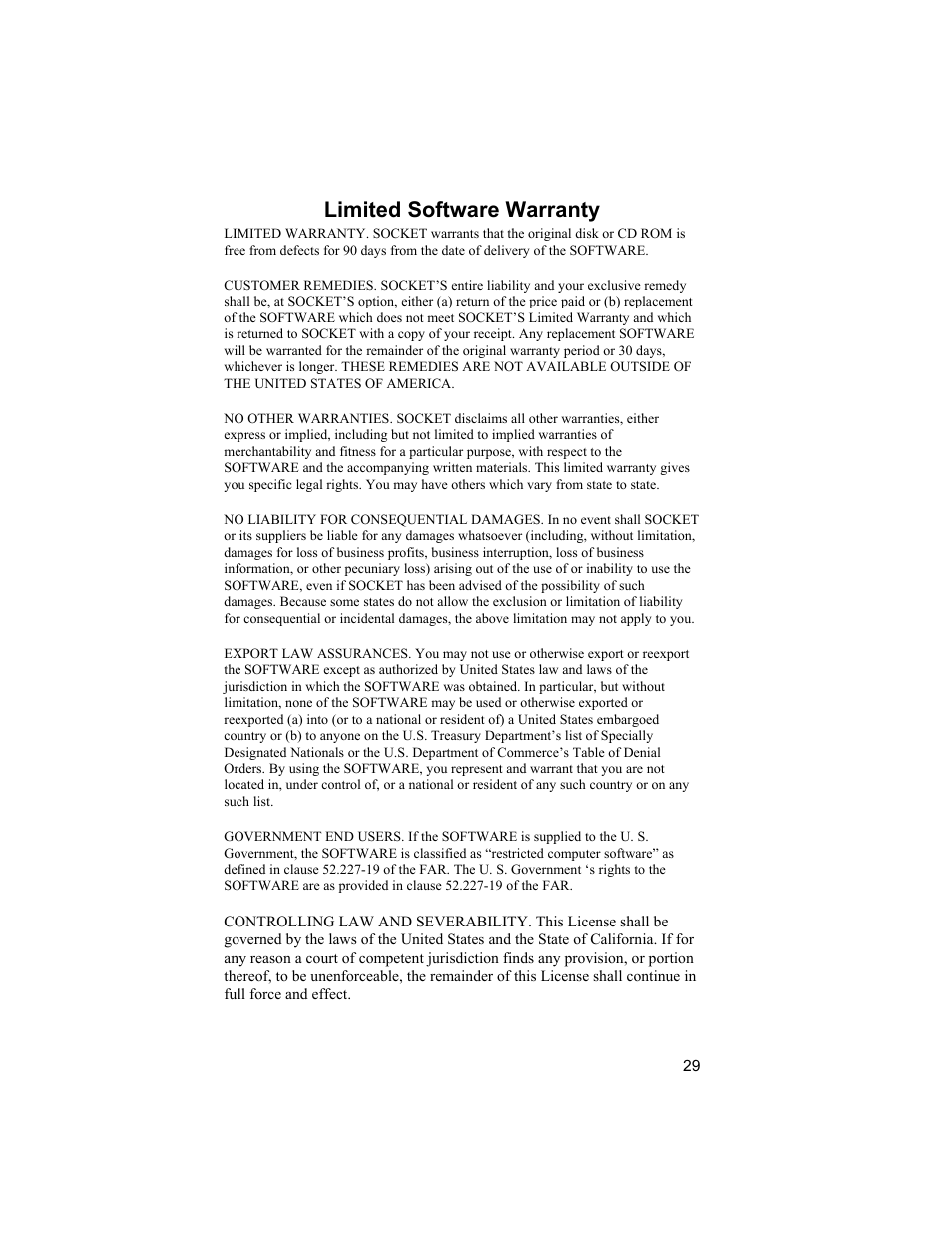 Limited software warranty | Socket Mobile 6410-00233 User Manual | Page 29 / 35