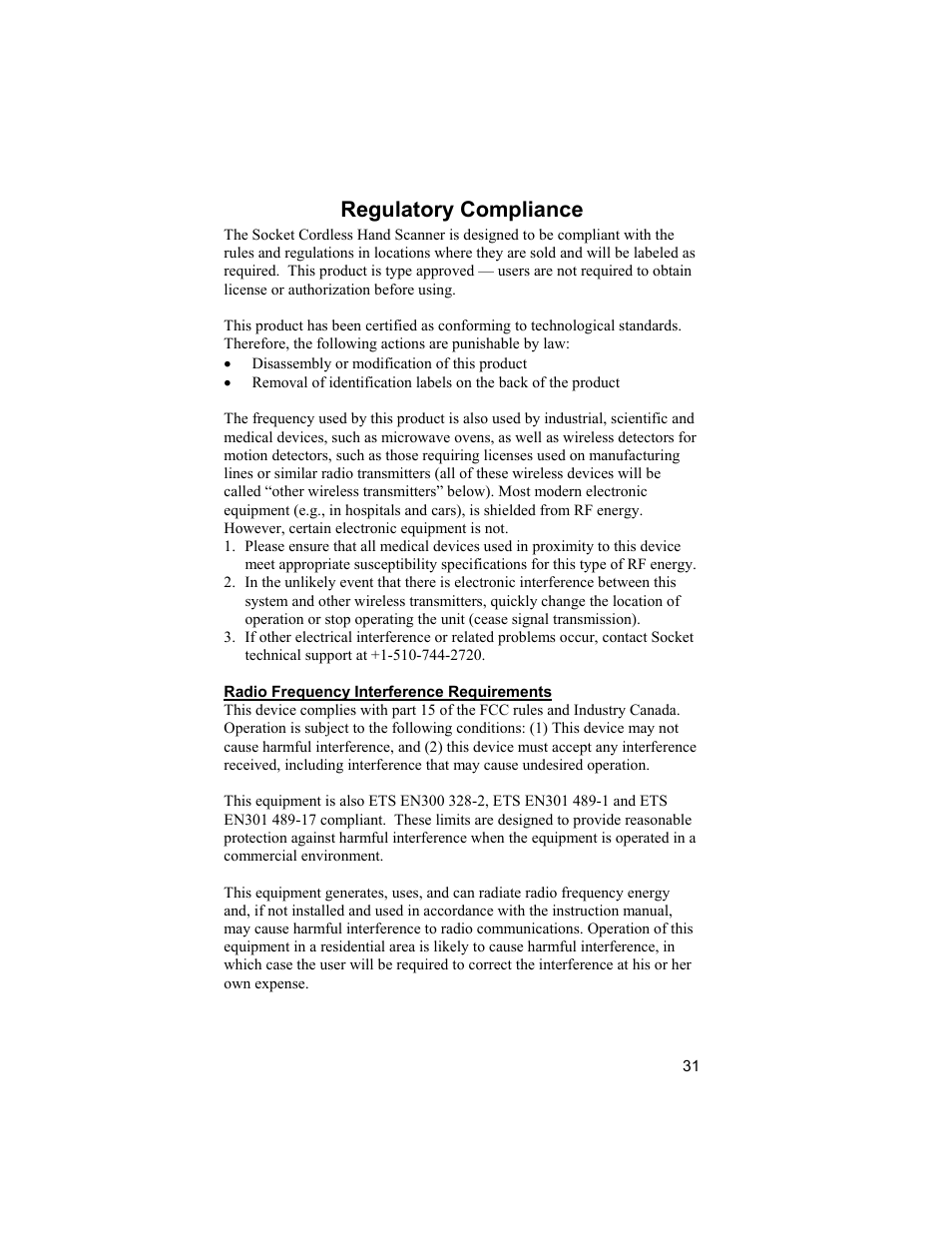 Regulatory compliance | Socket Mobile 6410-00233 User Manual | Page 31 / 35