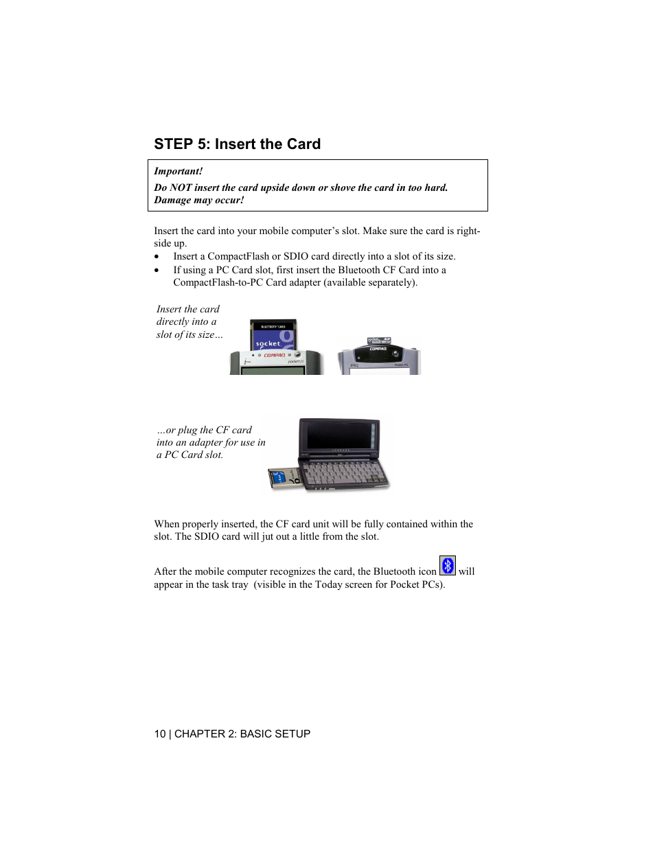 Step 5: insert the card | Socket Mobile Bluetooth Connection Kit User Manual | Page 10 / 79