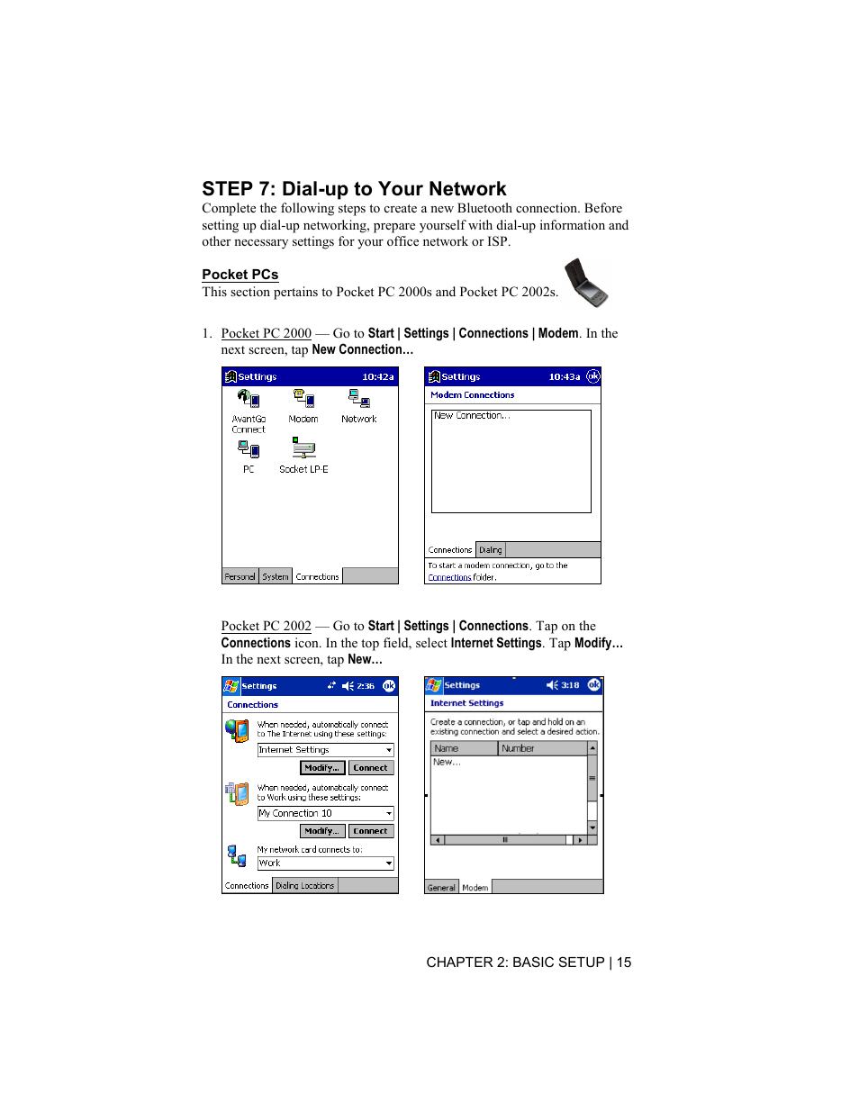 Step 7: dial-up to your network, Chapter 2: basic setup | 15 | Socket Mobile Bluetooth Connection Kit User Manual | Page 15 / 79