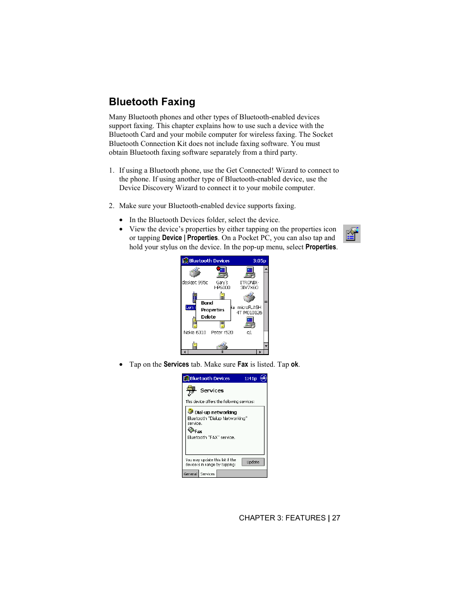 Bluetooth faxing | Socket Mobile Bluetooth Connection Kit User Manual | Page 27 / 79