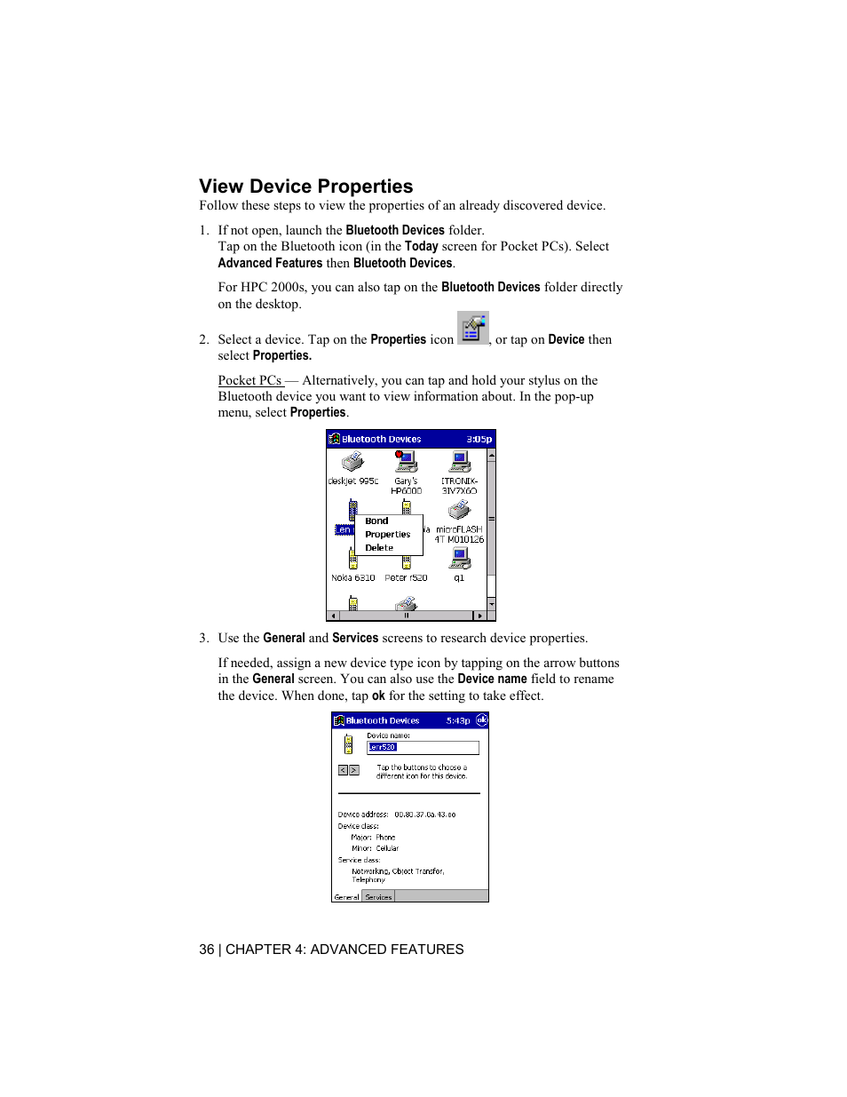 View device properties | Socket Mobile Bluetooth Connection Kit User Manual | Page 36 / 79