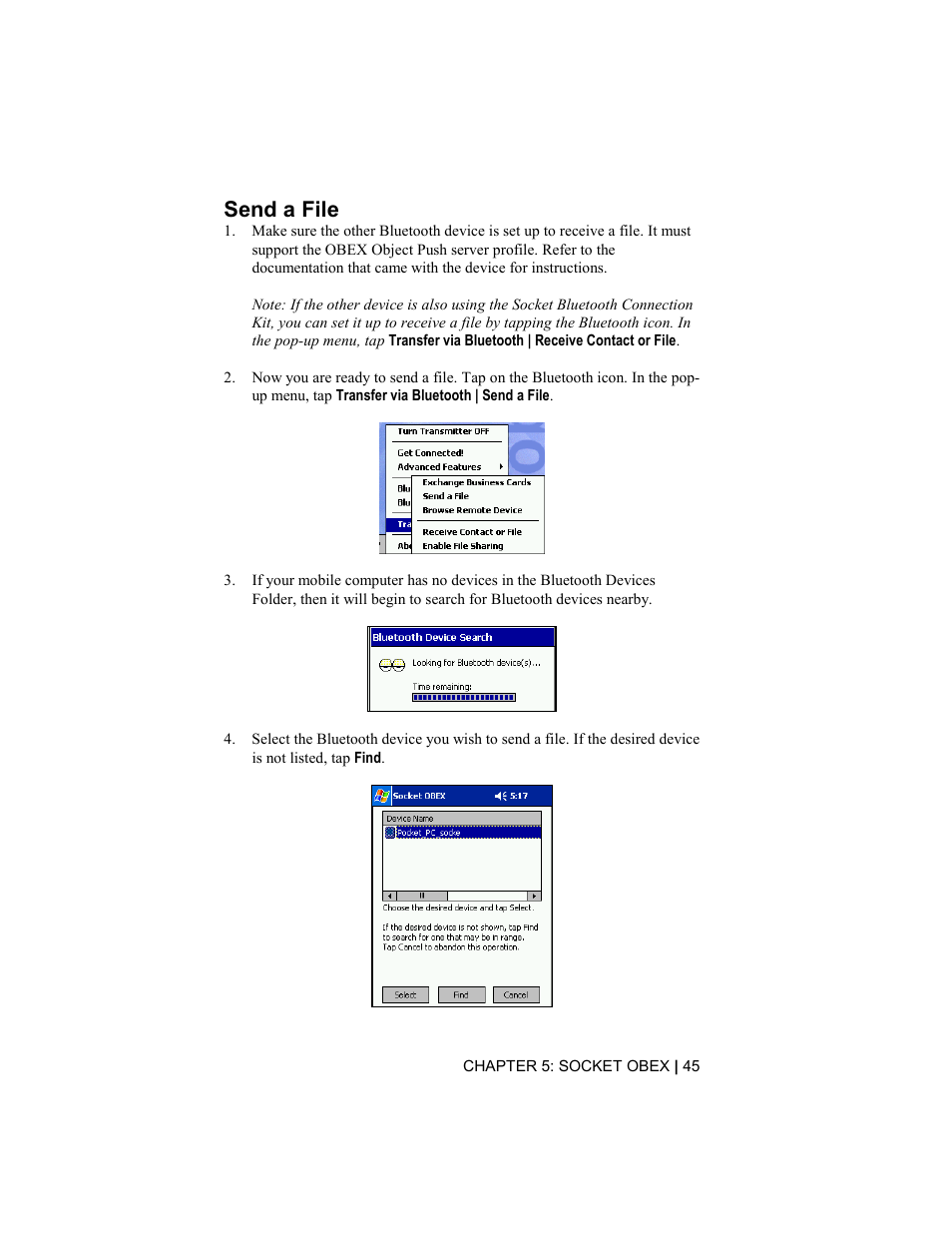 Send a file | Socket Mobile Bluetooth Connection Kit User Manual | Page 45 / 79