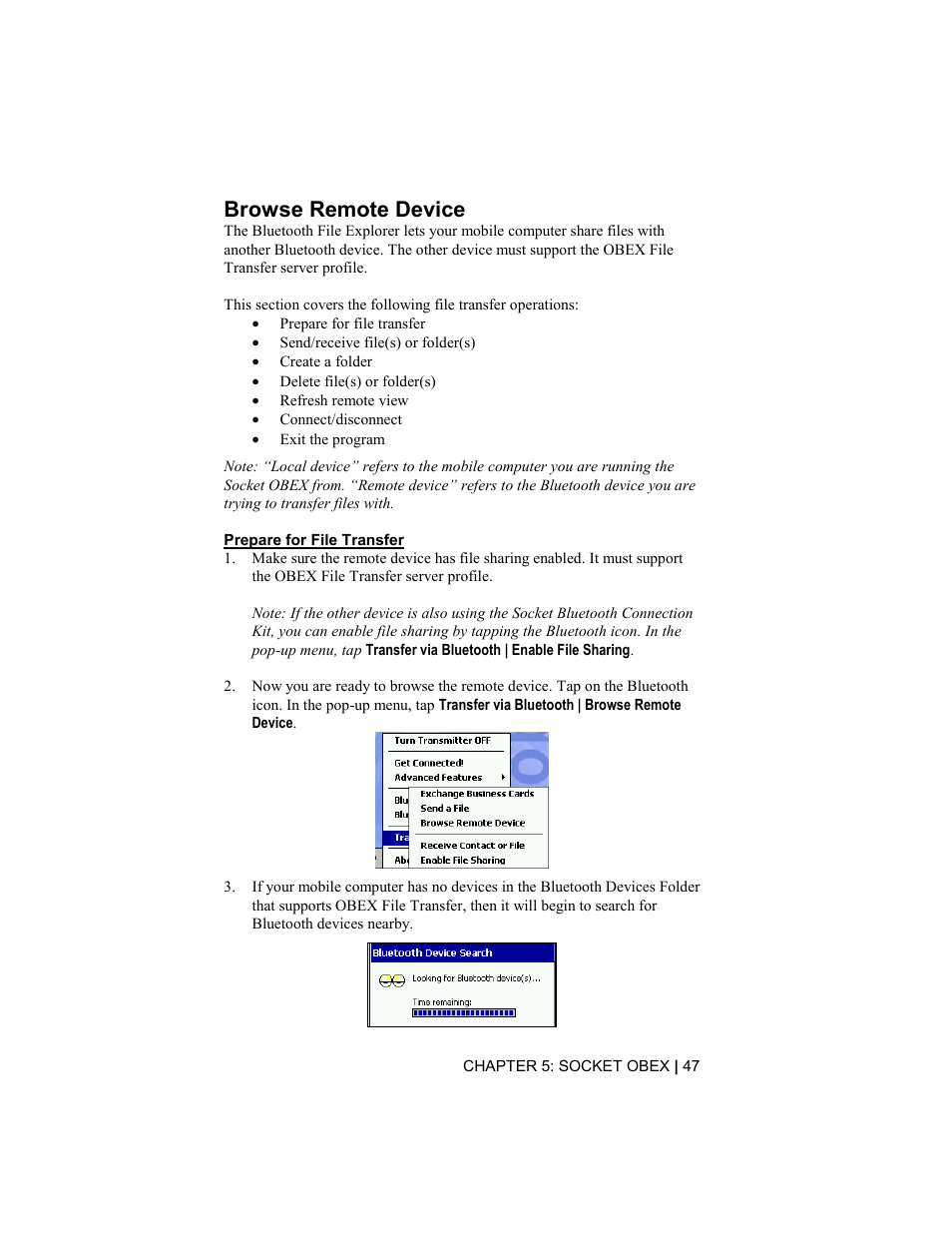 Browse remote device | Socket Mobile Bluetooth Connection Kit User Manual | Page 47 / 79