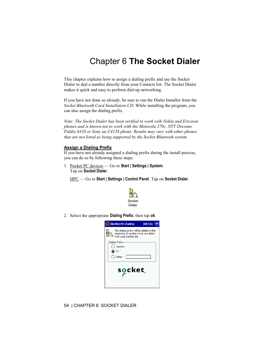 Chapter 6 the socket dialer | Socket Mobile Bluetooth Connection Kit User Manual | Page 54 / 79