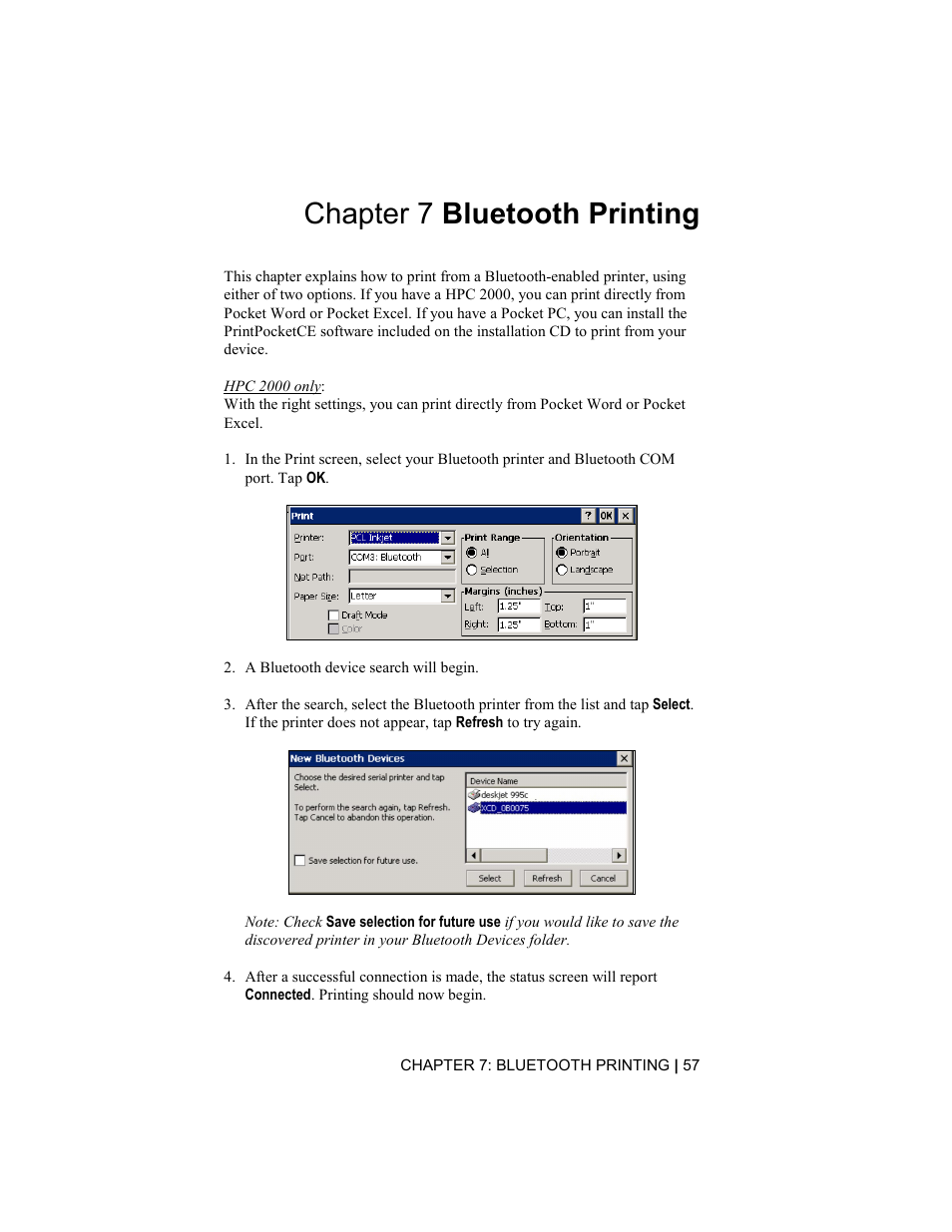 Chapter 7 bluetooth printing | Socket Mobile Bluetooth Connection Kit User Manual | Page 57 / 79