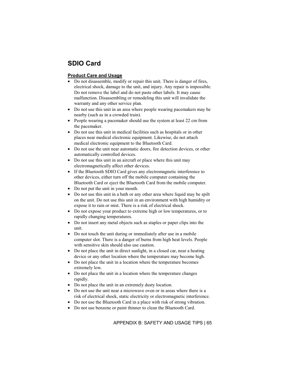 Sdio card | Socket Mobile Bluetooth Connection Kit User Manual | Page 65 / 79