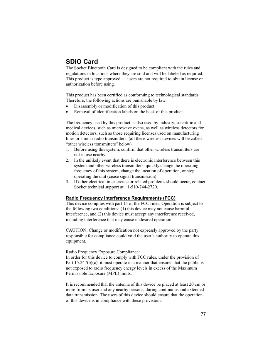Sdio card | Socket Mobile Bluetooth Connection Kit User Manual | Page 77 / 79