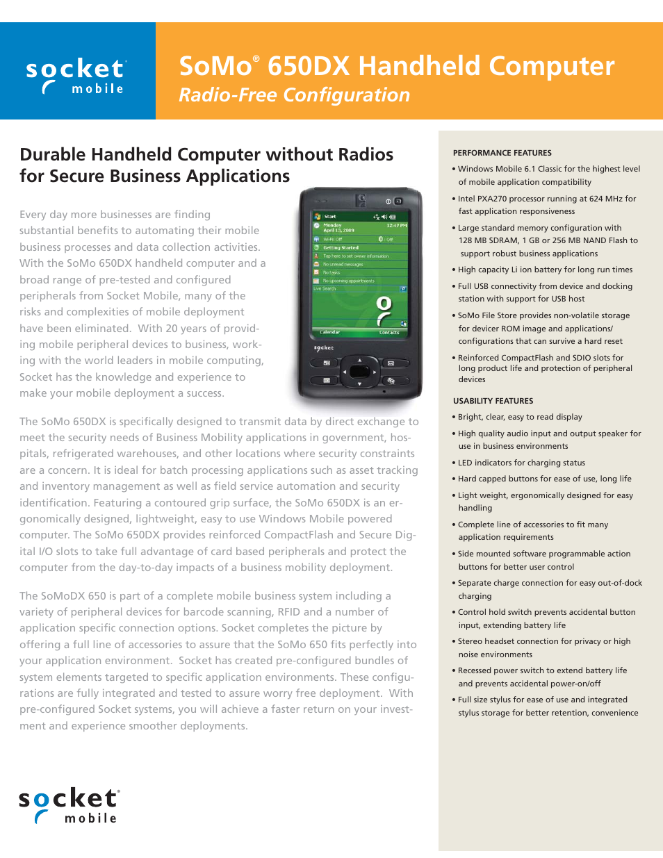 Socket Mobile SOCKET HANDHELD COMPUTER 650 DX User Manual | 2 pages