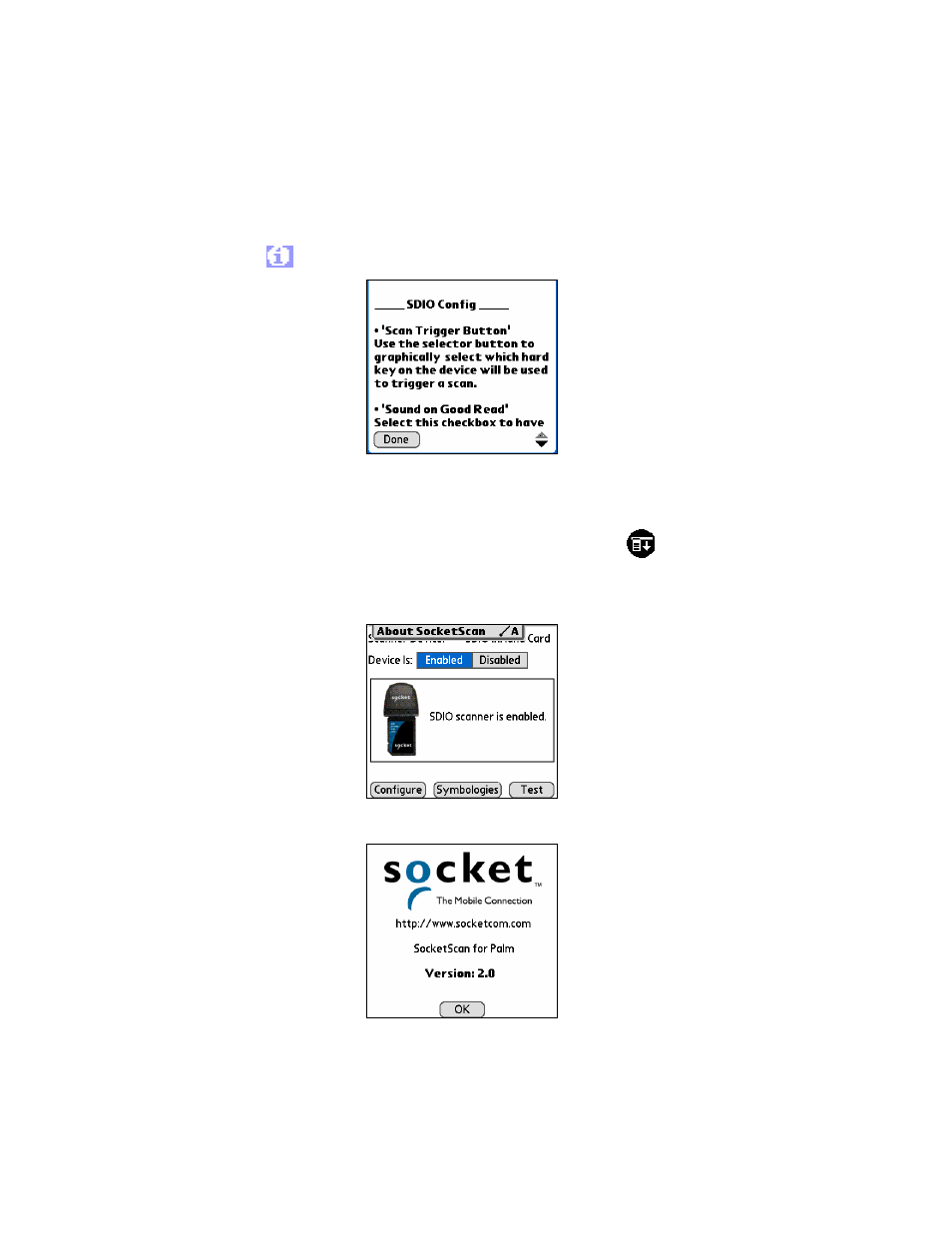 Optional: view help files, Optional: view version information, Optional: perform a scan test 29 | Socket Mobile 3E User Manual | Page 30 / 46