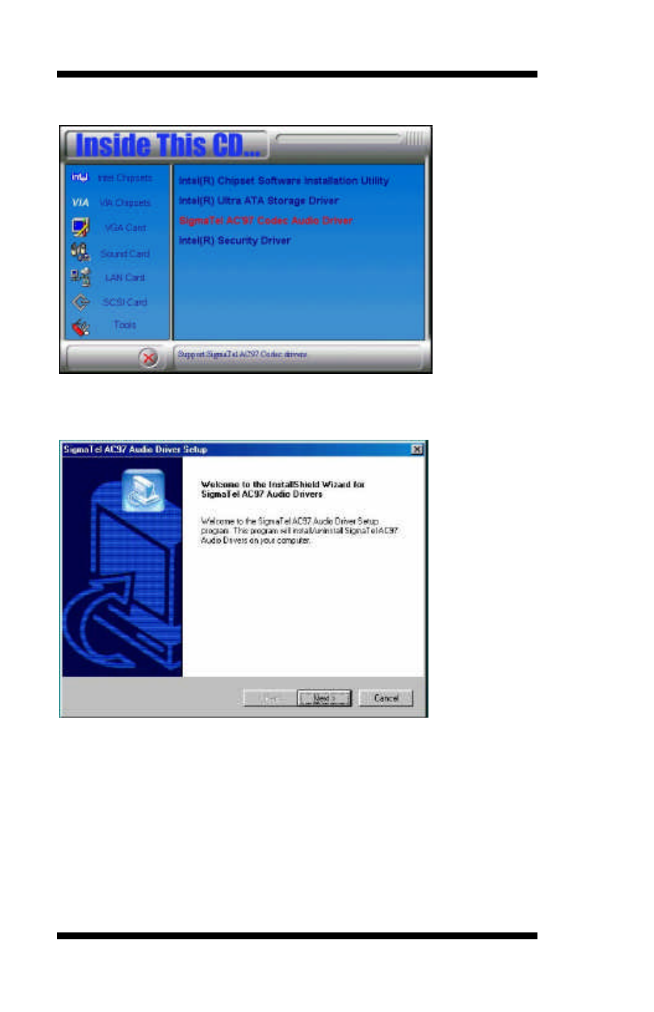 Click sigmatel ac97 audio driver | Socket Mobile Pentium 4 Full Size PICMG CPU Card IB810 User Manual | Page 70 / 78