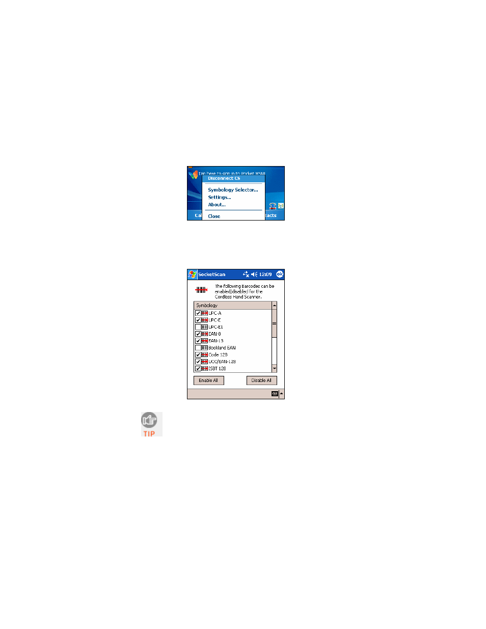 Optional: select symbologies 24, Optional: select symbologies | Socket Mobile Series 9 User Manual | Page 24 / 68