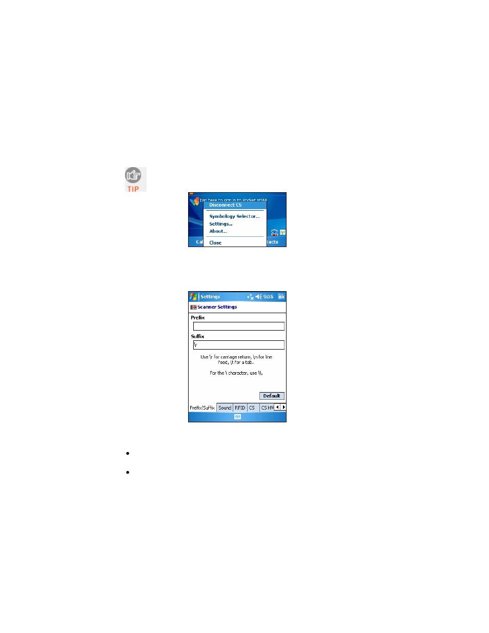 Optional: select symbologies, Optional: configure prefix/suffixes 25, Optional: configure prefix/suffixes | Socket Mobile Series 9 User Manual | Page 25 / 68