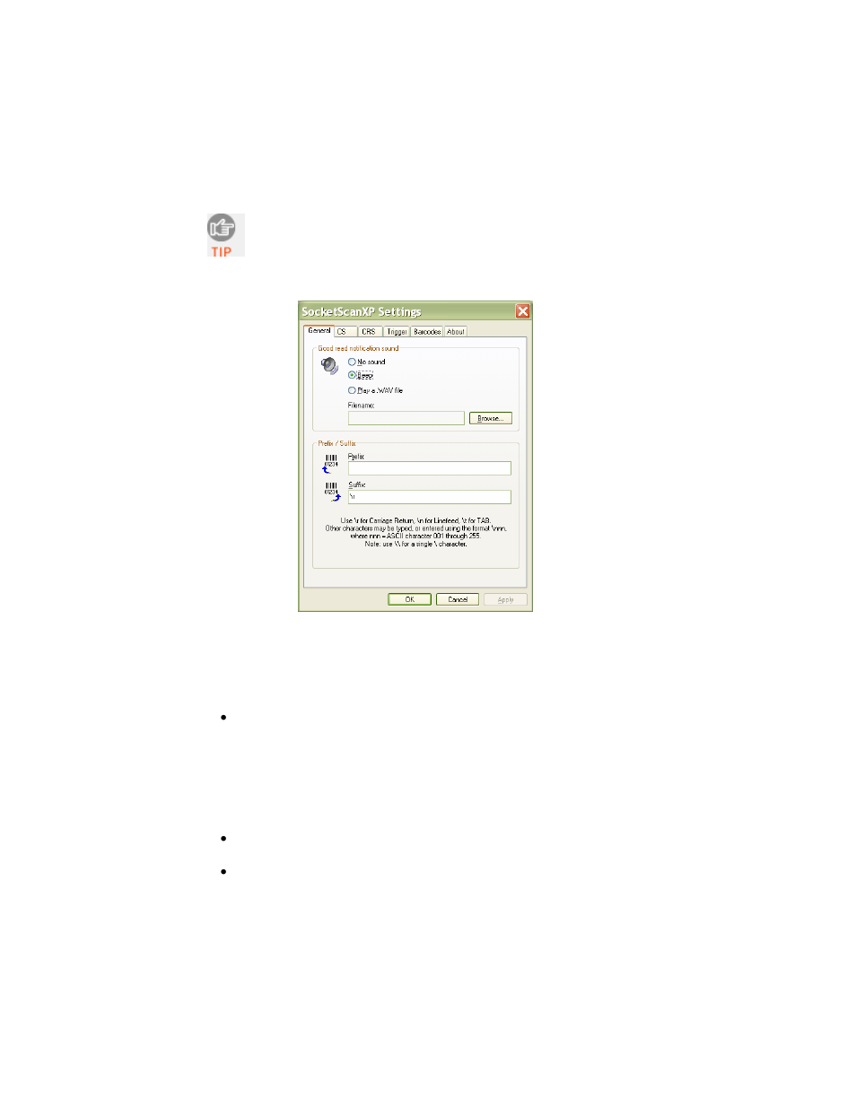 Optional: assign sound and prefix/suffix settings | Socket Mobile Series 9 User Manual | Page 42 / 68