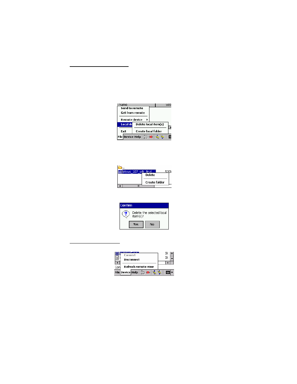 Delete file(s) or folder(s), Refresh remote view | Socket Mobile SDIO User Manual | Page 60 / 89
