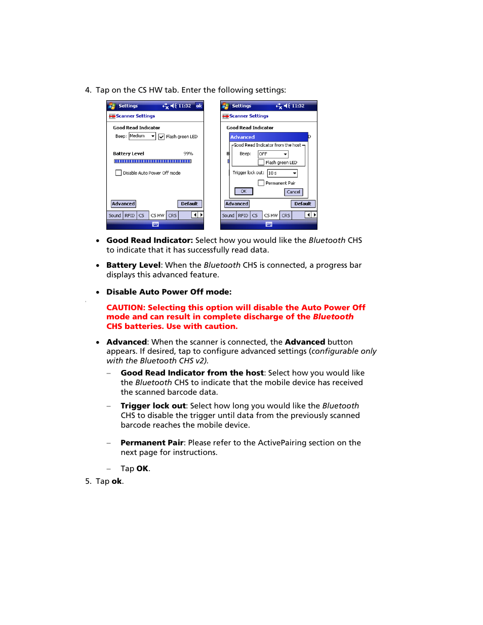 Disable auto power off mode, Tap ok | Socket Mobile Bluetooth iPAQ User Manual | Page 64 / 114