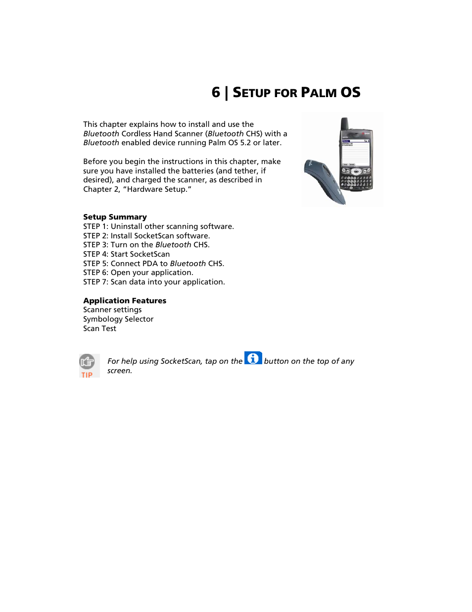 6 | setup for palm os, 6 | s | Socket Mobile Bluetooth iPAQ User Manual | Page 68 / 114
