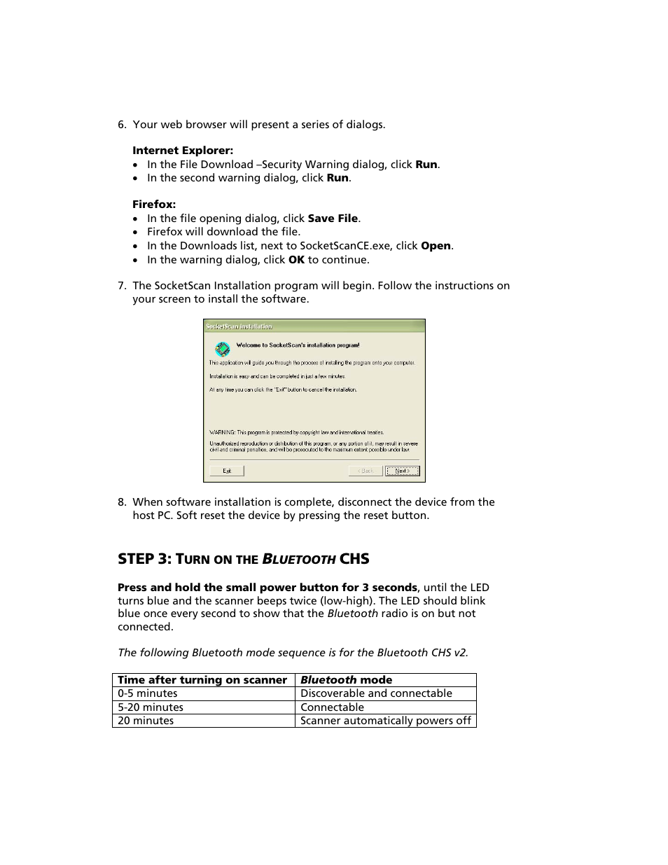 Step 3: turn on the bluetooth chs, Step | Socket Mobile Bluetooth iPAQ User Manual | Page 70 / 114