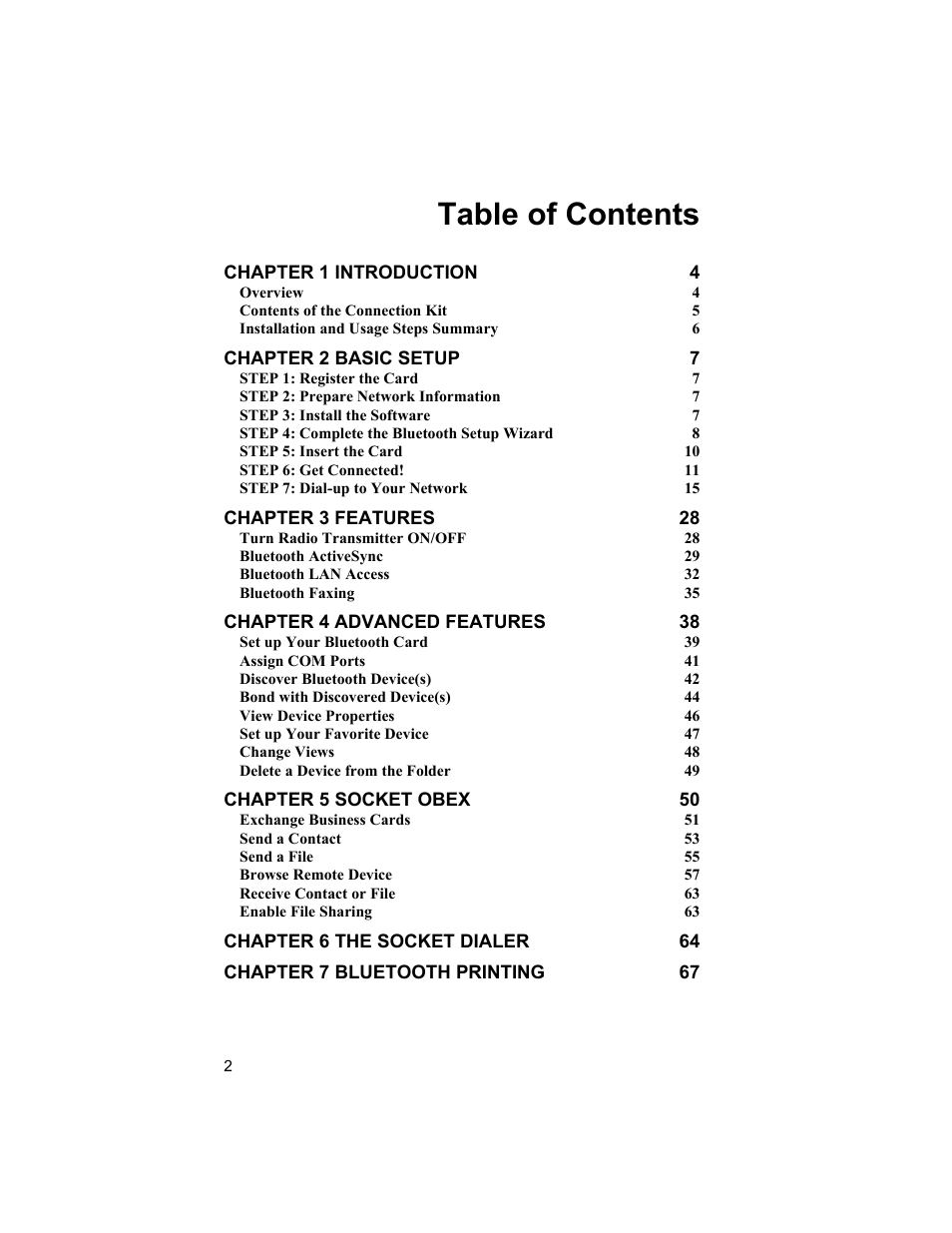 Socket Mobile CompactFlash/SDIO Connection Kit with Bluetooth Wireless Technology User Manual | Page 2 / 91