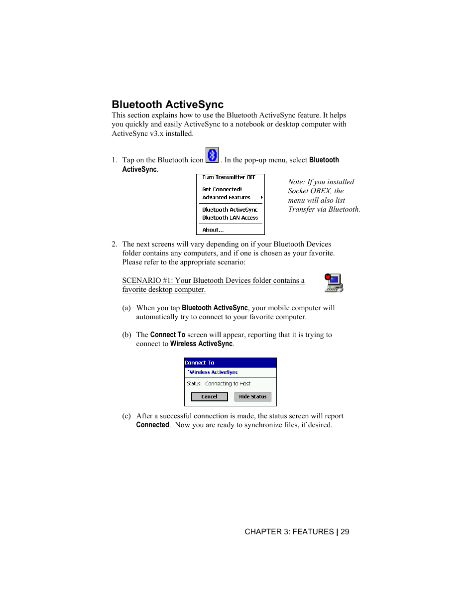 Bluetooth activesync | Socket Mobile CompactFlash/SDIO Connection Kit with Bluetooth Wireless Technology User Manual | Page 29 / 91