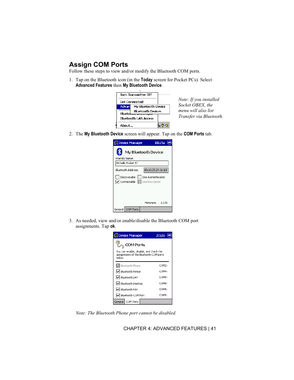 Assign com ports | Socket Mobile CompactFlash/SDIO Connection Kit with Bluetooth Wireless Technology User Manual | Page 41 / 91