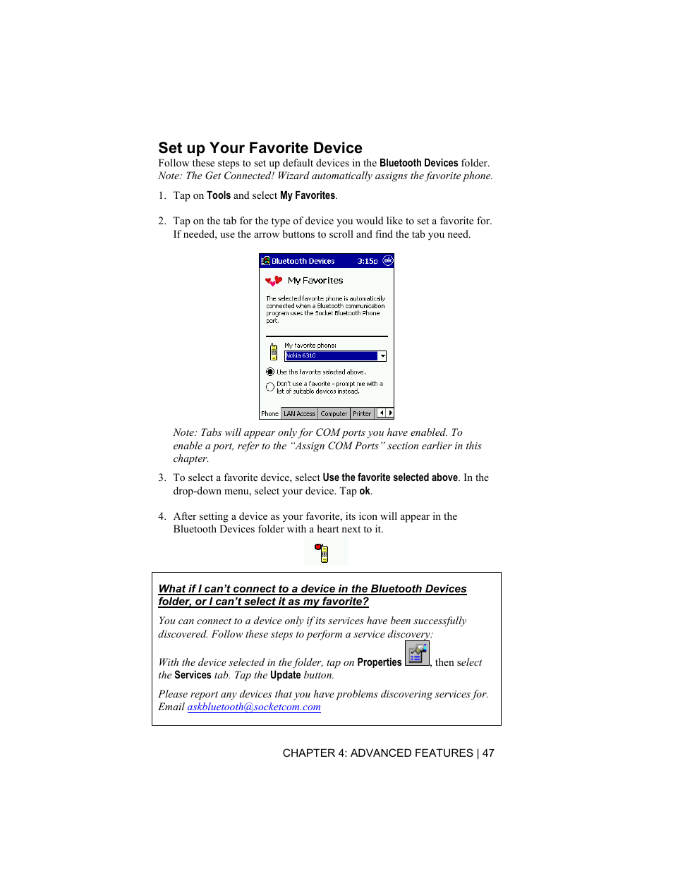 Set up your favorite device | Socket Mobile CompactFlash/SDIO Connection Kit with Bluetooth Wireless Technology User Manual | Page 47 / 91