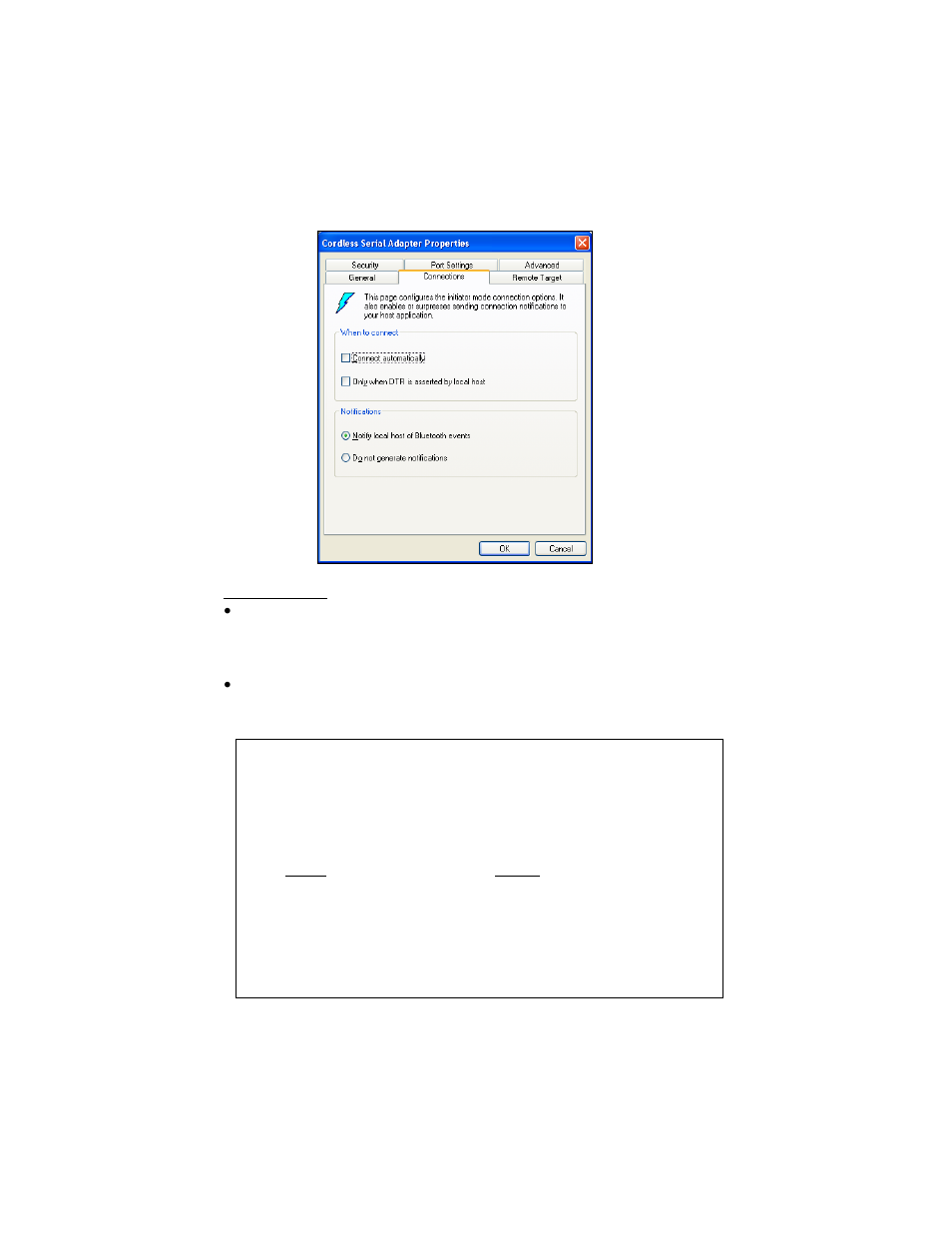 Connections properties — initiator mode, Connections properties — initiator mode 28 | Socket Mobile Cordless Serial Adapter User Manual | Page 28 / 49