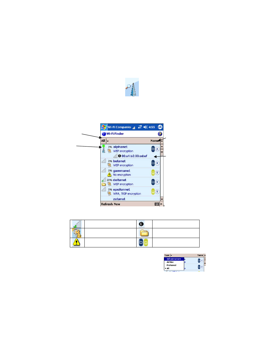 Step 5: find a wlan and create a profile | Socket Mobile E500 User Manual | Page 27 / 63