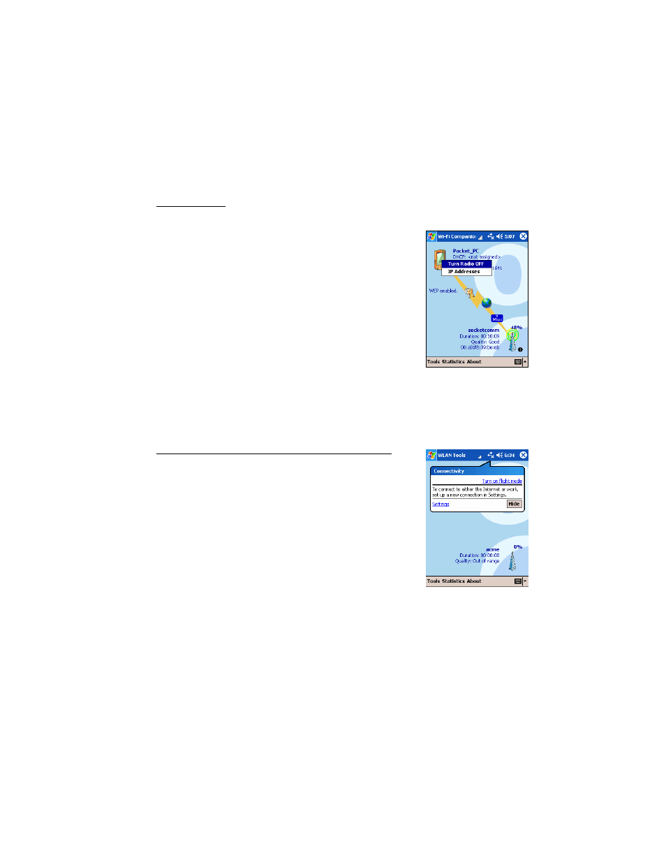 Turn wireless radio on/off | Socket Mobile E500 User Manual | Page 34 / 63