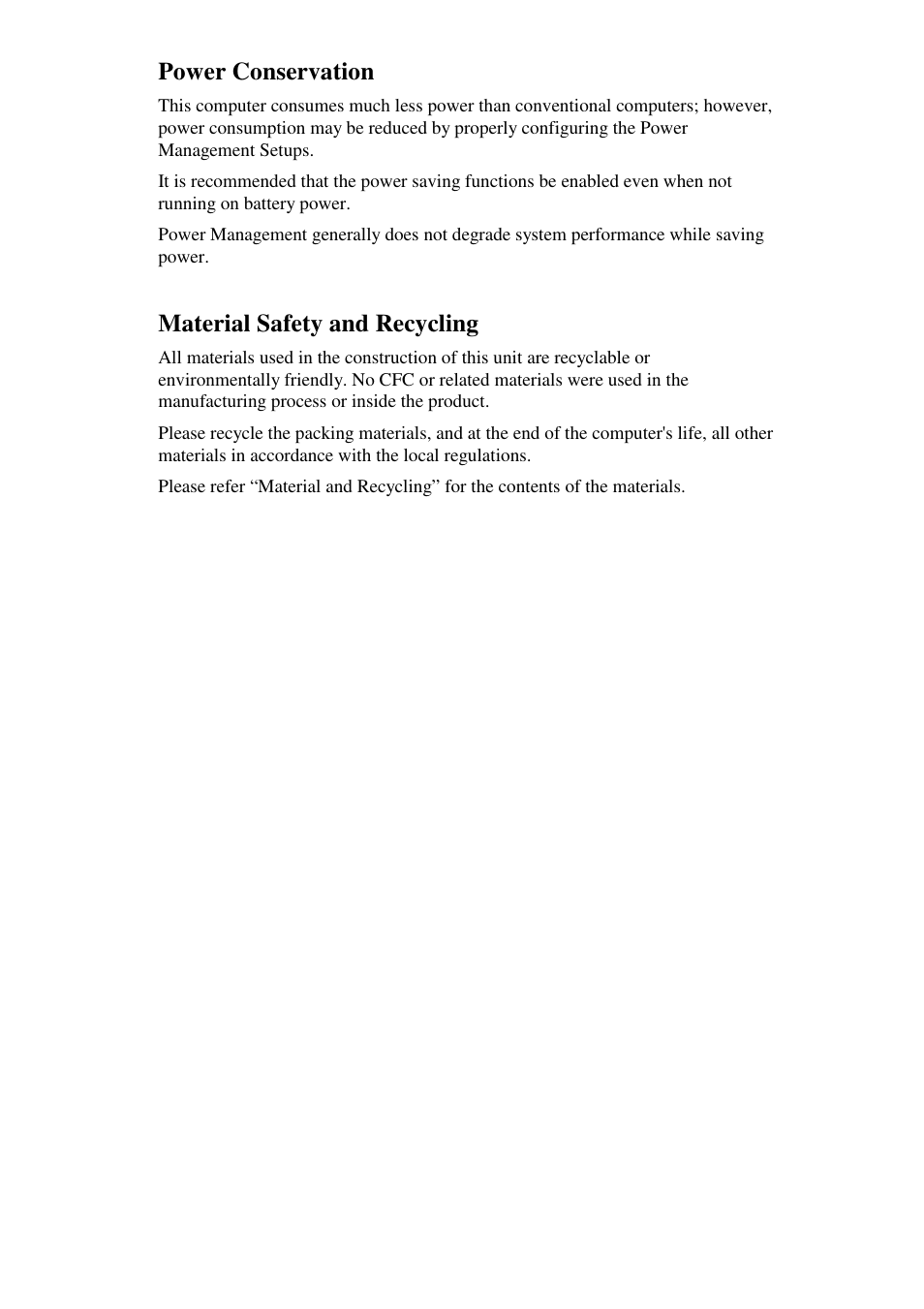 Power conservation, Material safety and recycling | Socket Mobile RT786 RT786EX User Manual | Page 5 / 48