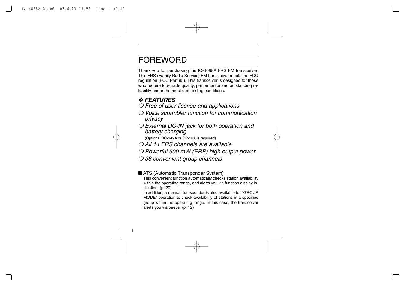 Foreword | Socket Mobile IC-4088A User Manual | Page 2 / 32