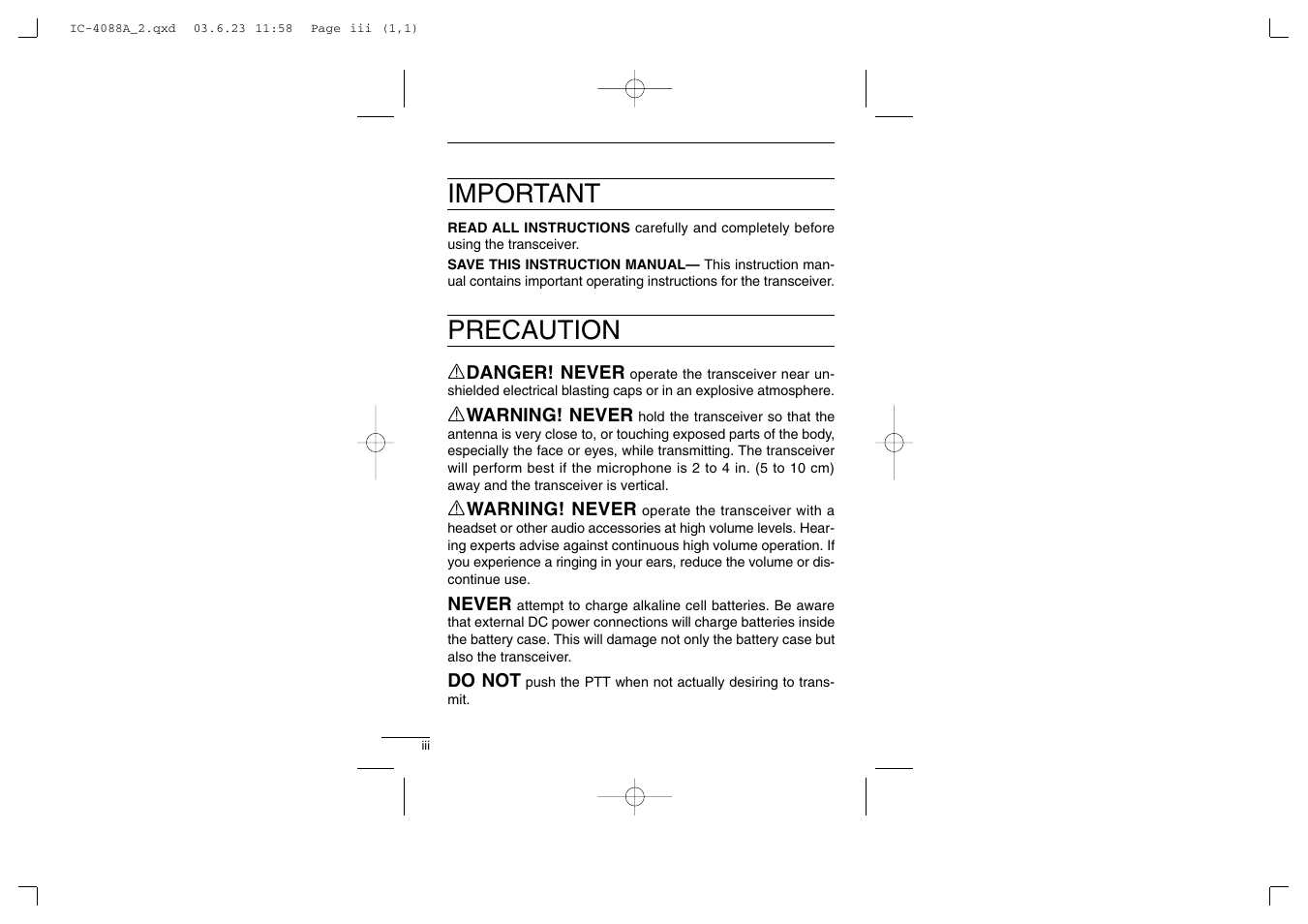Important, Precaution | Socket Mobile IC-4088A User Manual | Page 4 / 32