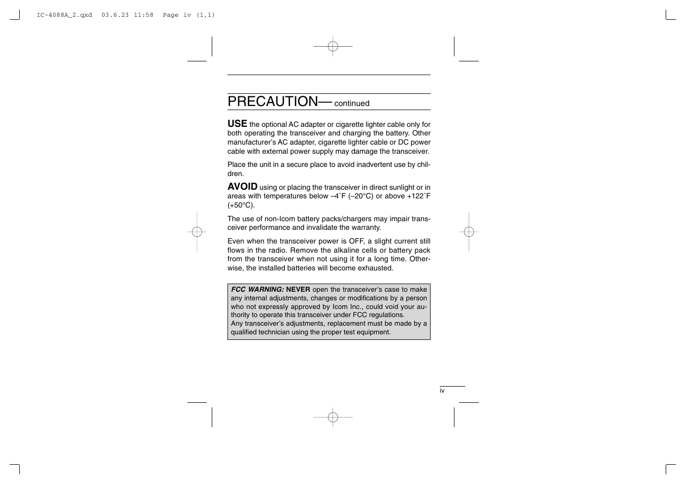 Precaution | Socket Mobile IC-4088A User Manual | Page 5 / 32