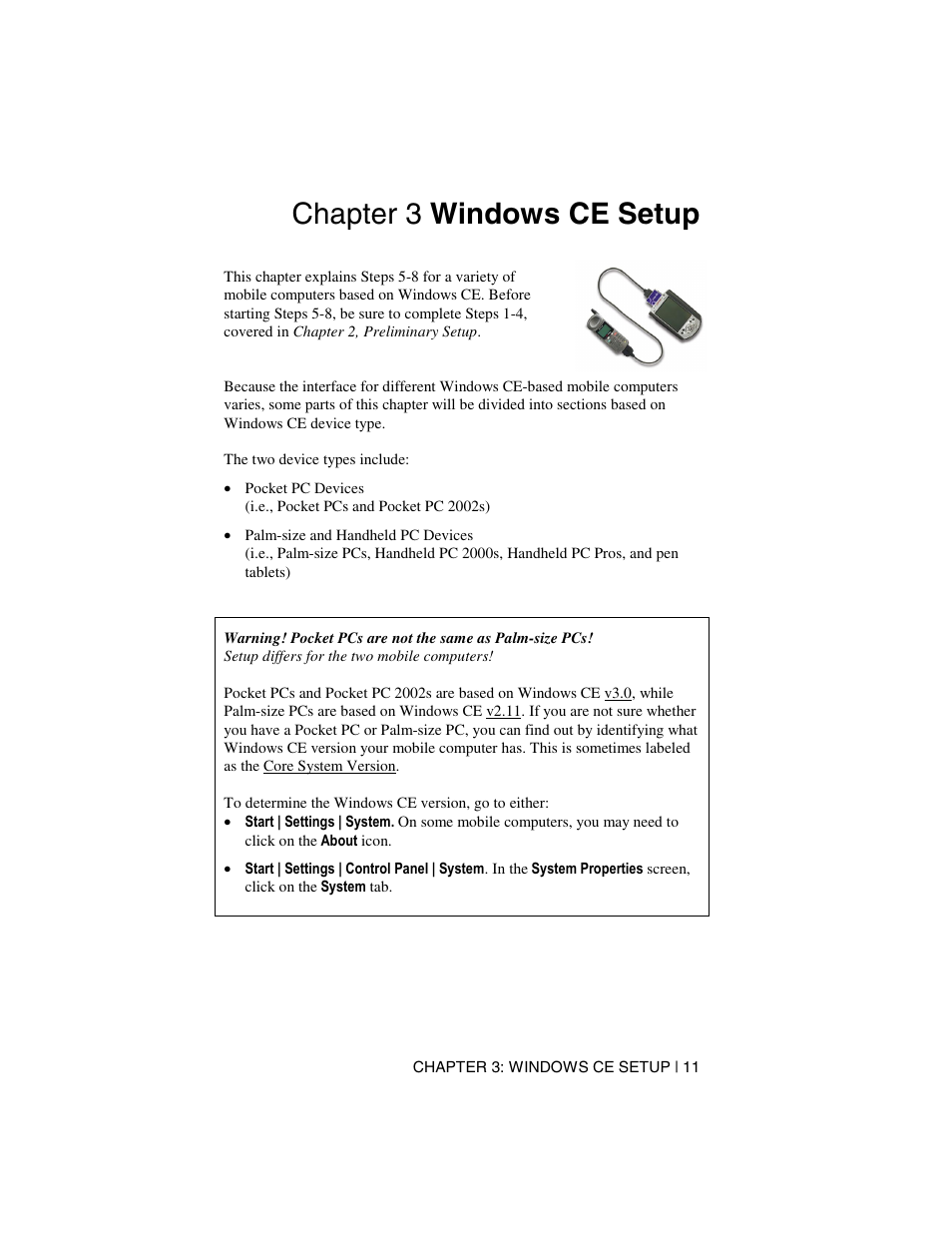 Chapter 3 windows ce setup | Socket Mobile Digital Phone Card for Data-Capable Mobile Phone User Manual | Page 13 / 69