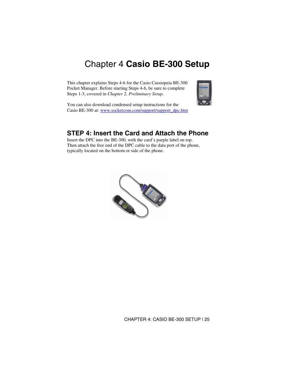 Chapter 4 casio be-300 setup, Step 4: insert the card and attach the phone | Socket Mobile Digital Phone Card for Data-Capable Mobile Phone User Manual | Page 27 / 69