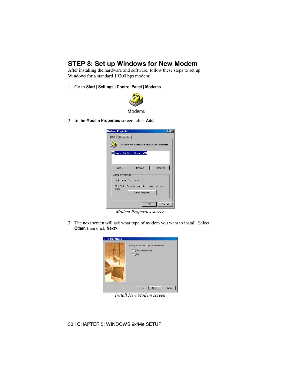 Step 8: set up windows for new modem | Socket Mobile Digital Phone Card for Data-Capable Mobile Phone User Manual | Page 32 / 69
