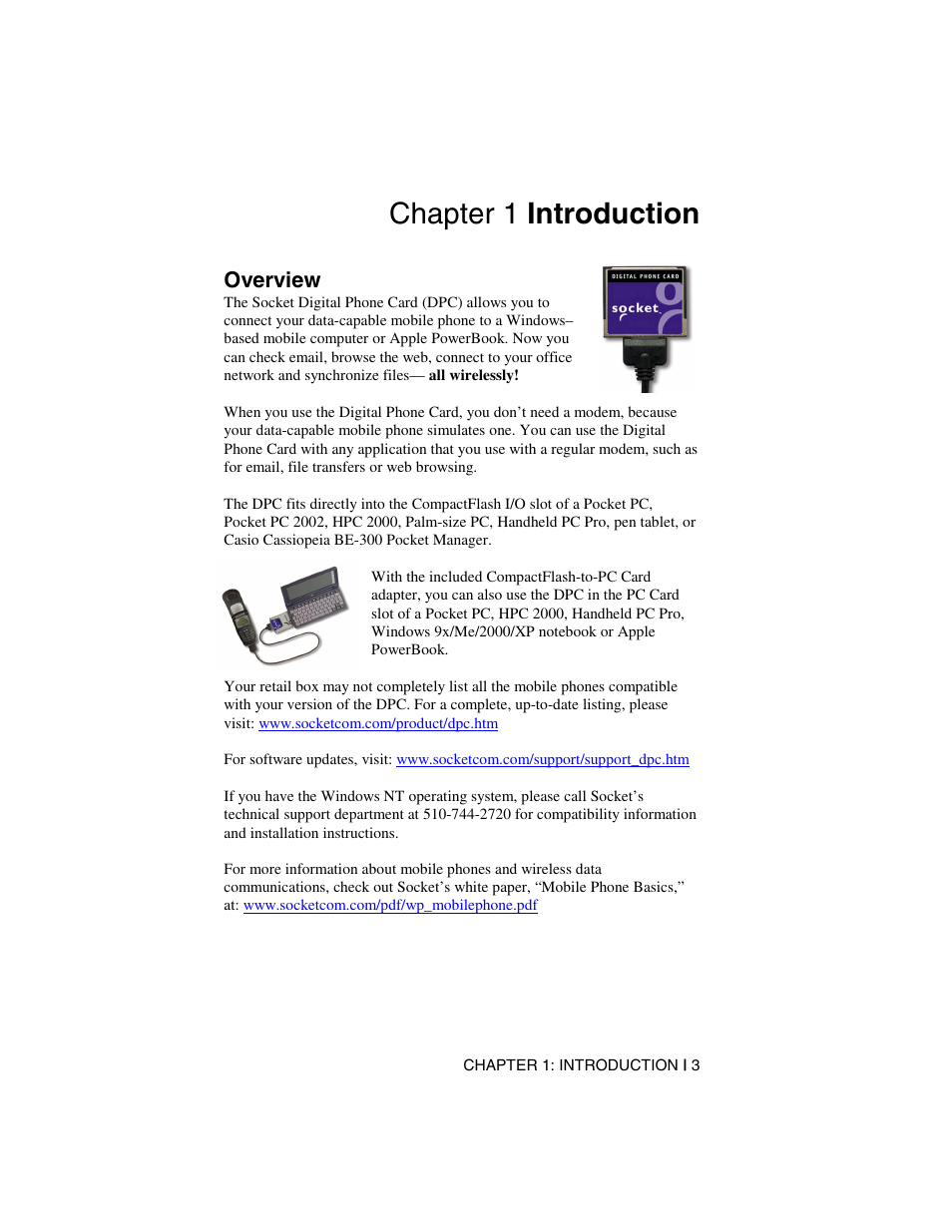 Chapter 1 introduction, Overview | Socket Mobile Digital Phone Card for Data-Capable Mobile Phone User Manual | Page 5 / 69