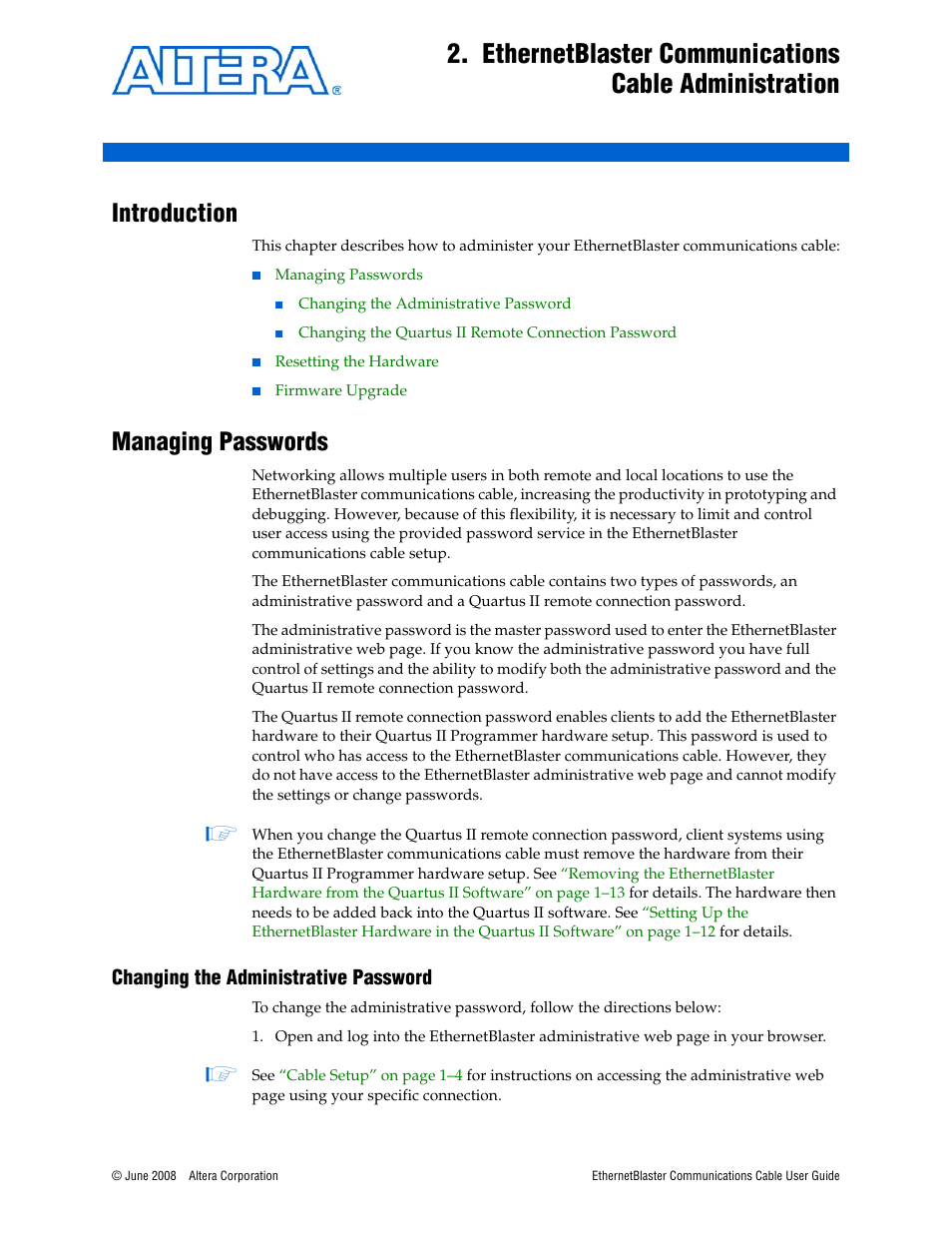 Introduction, Managing passwords, Changing the administrative password | Introduction –1 managing passwords –1, Changing the administrative password –1 | Socket Mobile Ethernet Blaster Communications Cable User Manual | Page 23 / 35
