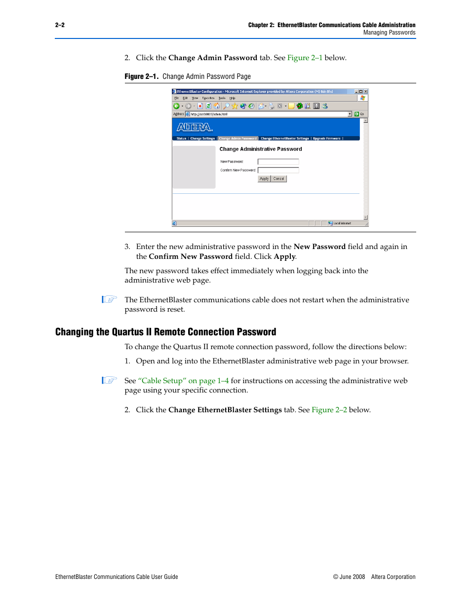 Changing the quartus ii remote connection password | Socket Mobile Ethernet Blaster Communications Cable User Manual | Page 24 / 35