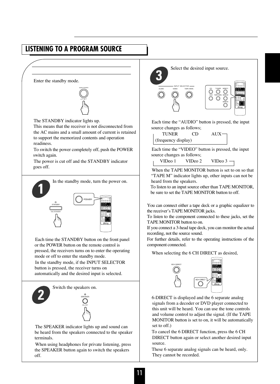Oop pe erra attiio on ns s, 11 listening to a program source | Sherwood RD-6106 User Manual | Page 11 / 25