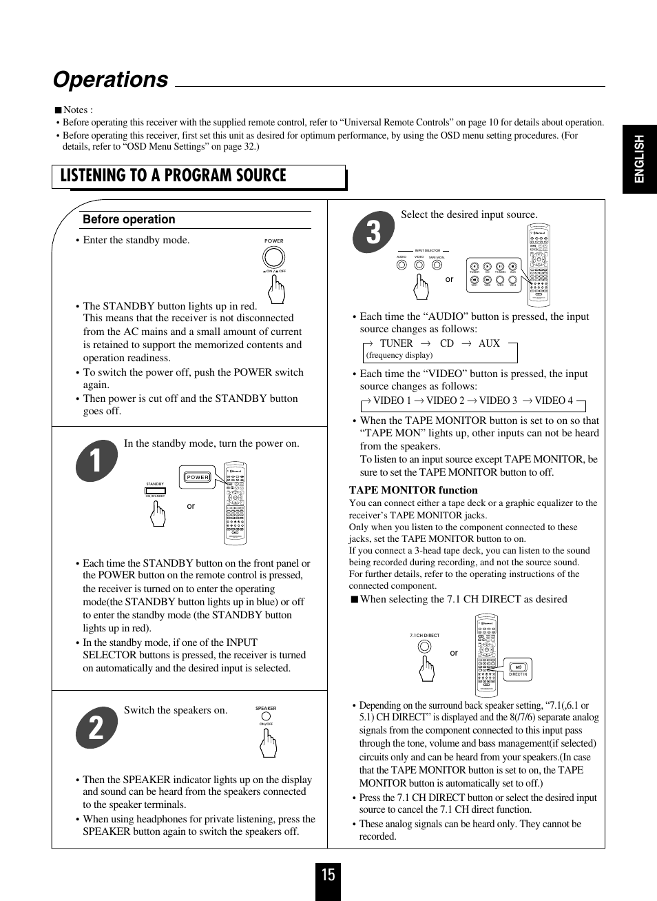 Operations, 15 listening to a program source | Sherwood R-863 User Manual | Page 15 / 48