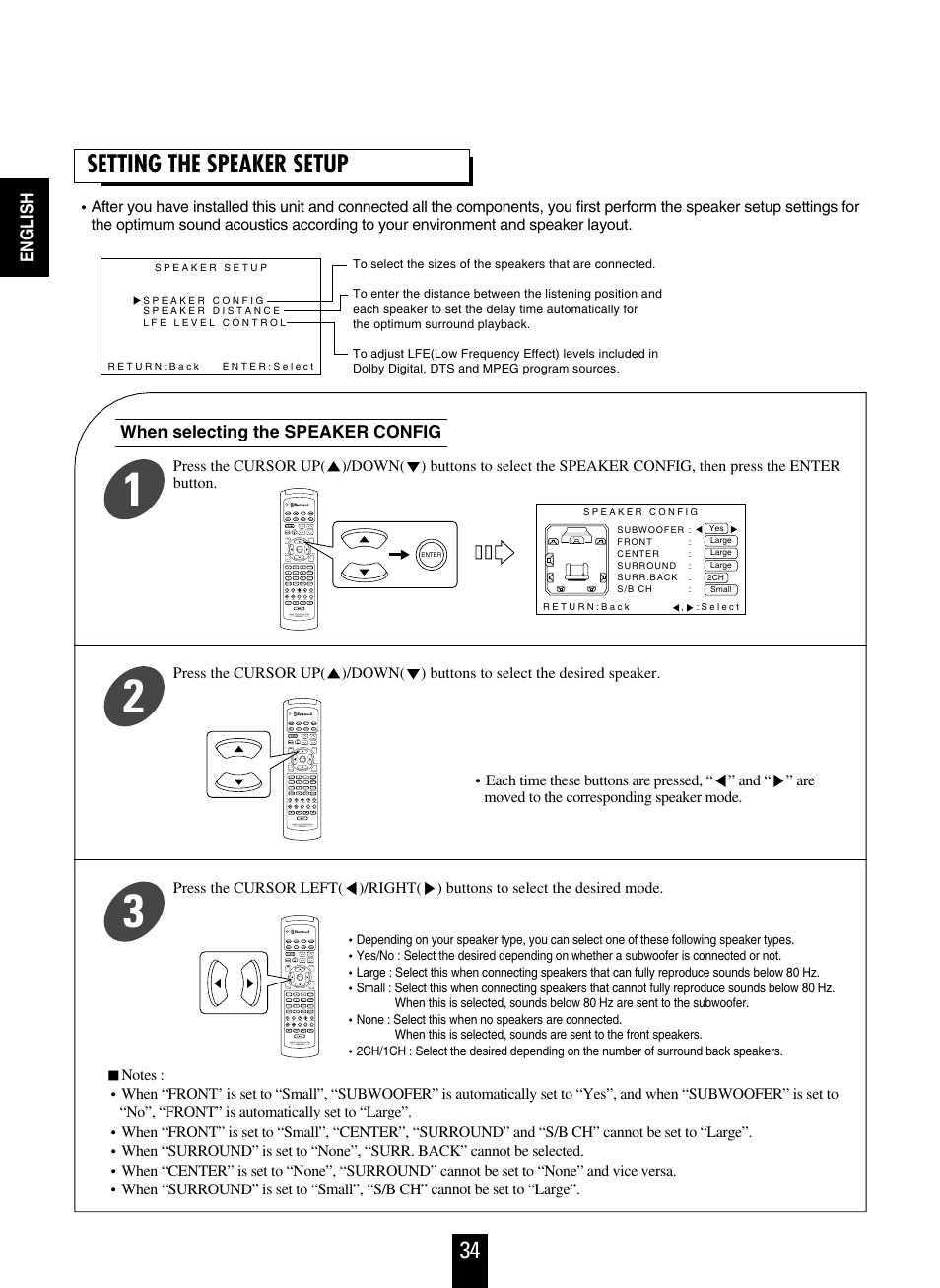 Setting the speaker setup | Sherwood R-863 User Manual | Page 34 / 48